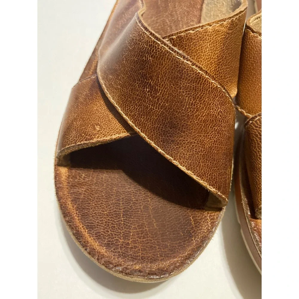 Antelope Brown Leather Crisscross Slide Sandals‎ Platform Wedge Womens 7.5 (38)